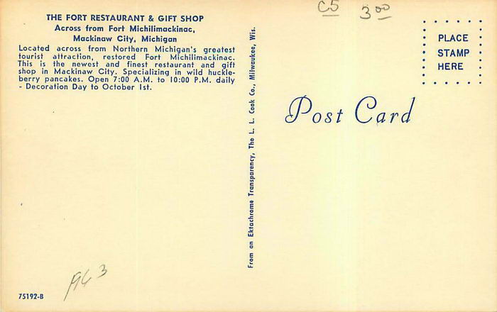 The Fort Restaurant & Gift Shop - Old Postcard